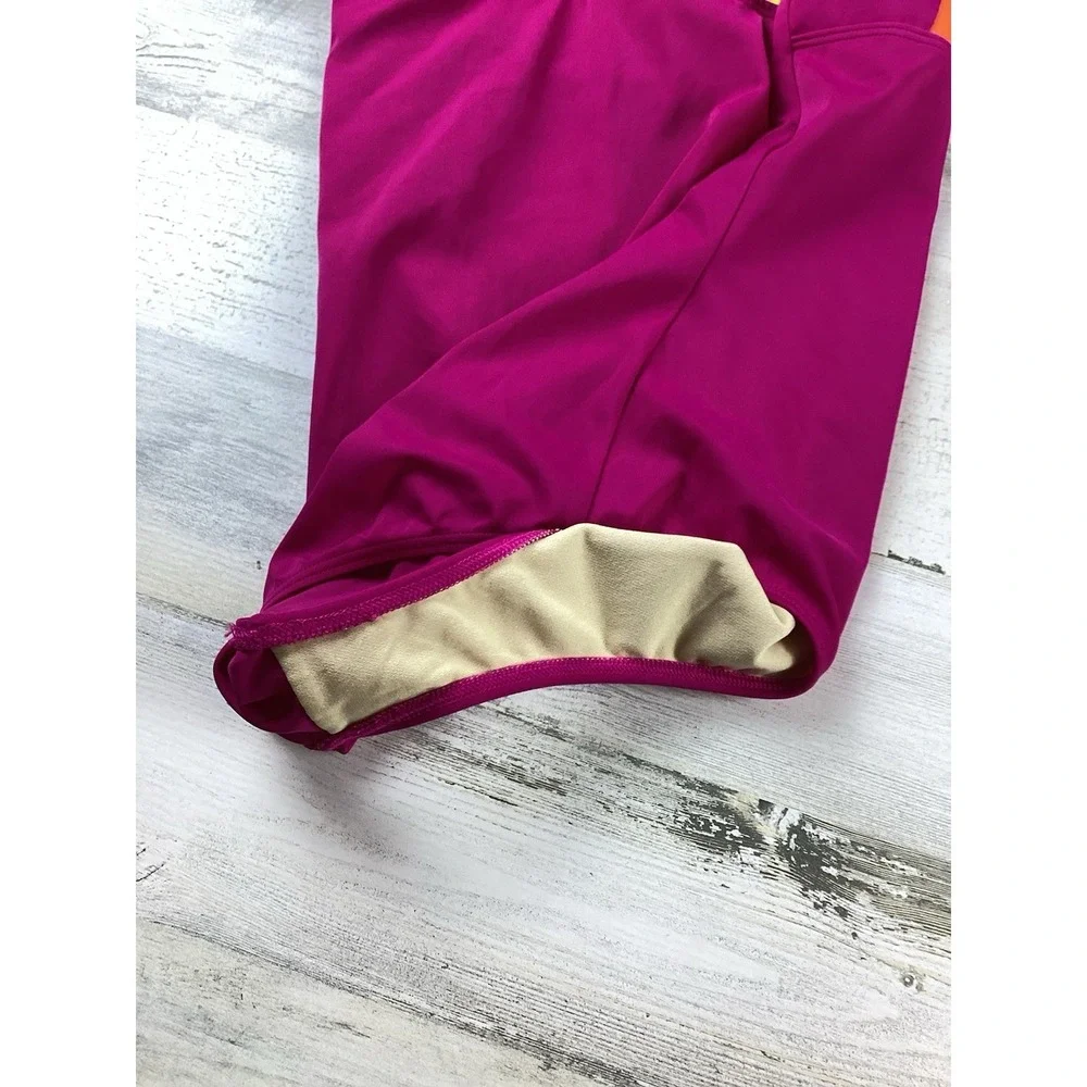 Lands' End Kids Size 16 1pc Vibrant Color Block Pink Yellow Orange Swimsuit